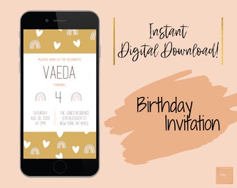 Rainbow Invitation Digital Download | Rainbow Birthday Invitation | Boho Rainbow Invitation