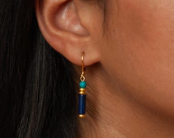 Egyptian Turquoise and Lapis Beaded Earrings - Cleopatra Inspired Jewelry