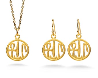 Life, Health & Prosperity Necklace and Earrings - Gold Plated - Egyptian Jewelry - Hieroglyphic Symbols