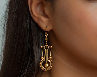 Gold Pendulum Drop Earrings - Victorian, Farnsworth, Historical