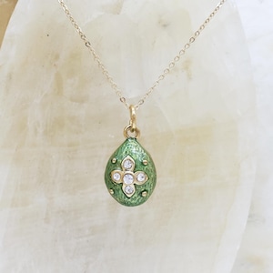 Peridot Star Egg Pendant - Faberge Inspired Necklace