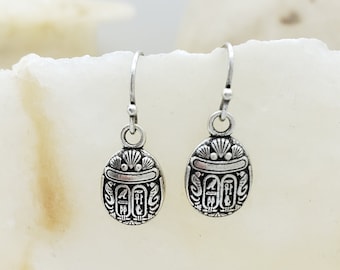 Egyptian Scarab Earrings - Silver Plated - Ancient Egypt