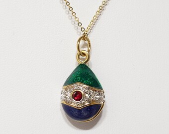 Fabergé Egg Pendant Necklace - Imitation Diamond  - Jewel Tone Imperial Eggs