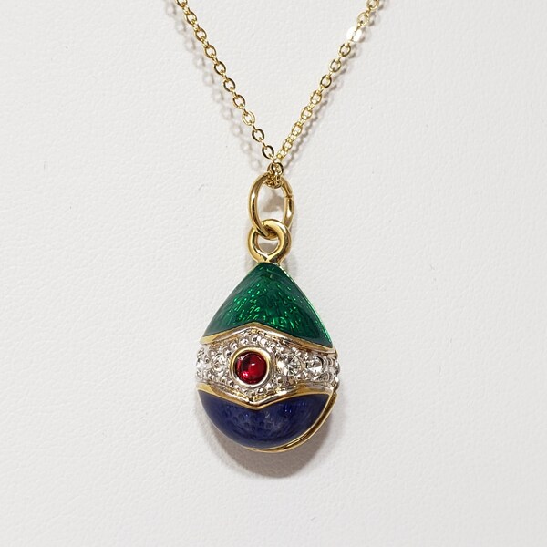 Fabergé Egg Pendant Necklace - Imitation Diamond  - Jewel Tone Imperial Eggs