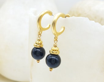 Black Onyx Hoop Earrings - Greco-Roman Inspired