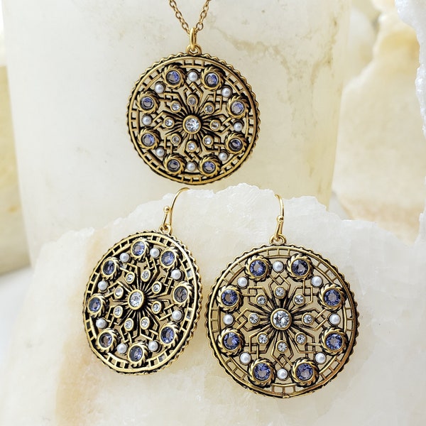 Art Deco Rosette Necklace and Earrings