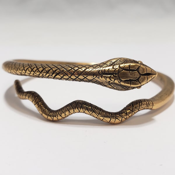 Adjustable Snake Cuff - Wrap Around Bracelet - Antique Gold Plated