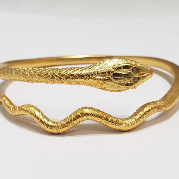Adjustable Snake Cuff - Wrap Around Bracelet - Gold Plated