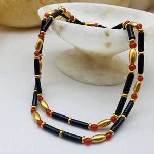 Egyptian Tigris Necklace and Earrings - Carnelian and Black Onyx