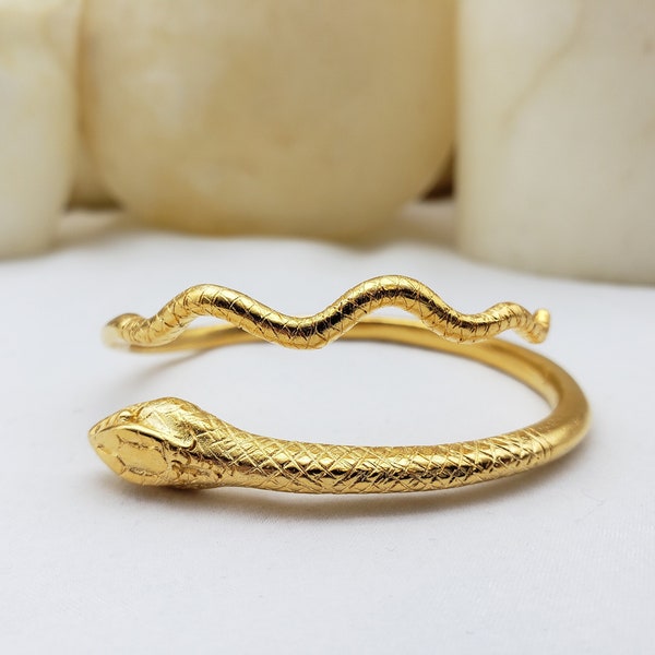 Adjustable Snake Cuff - Wrap Around Bracelet - Gold Plated