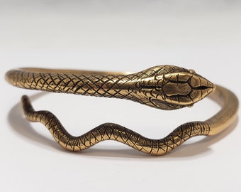 Adjustable Snake Cuff - Wrap Around Bracelet - Antique Gold Plated