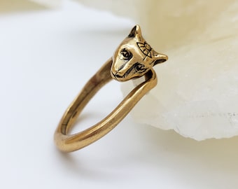 Egyptian Bastet Cat Ring - Antique Gold Adjustable Pewter