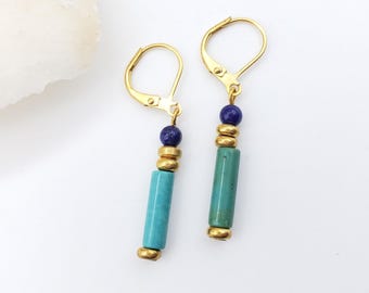 Egyptian Turquoise and Lapis Beaded Earrings - Cleopatra Inspired Jewelry