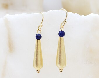 Lapis Lazuli Petal Drop Beaded Earrings - Cleopatra Style - Egyptian Inspired Jewelry