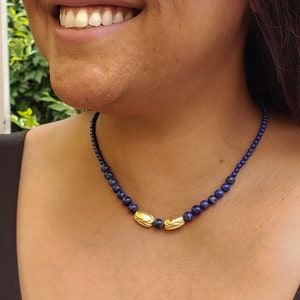 Egyptian Scarab and Lapis Beaded Necklace