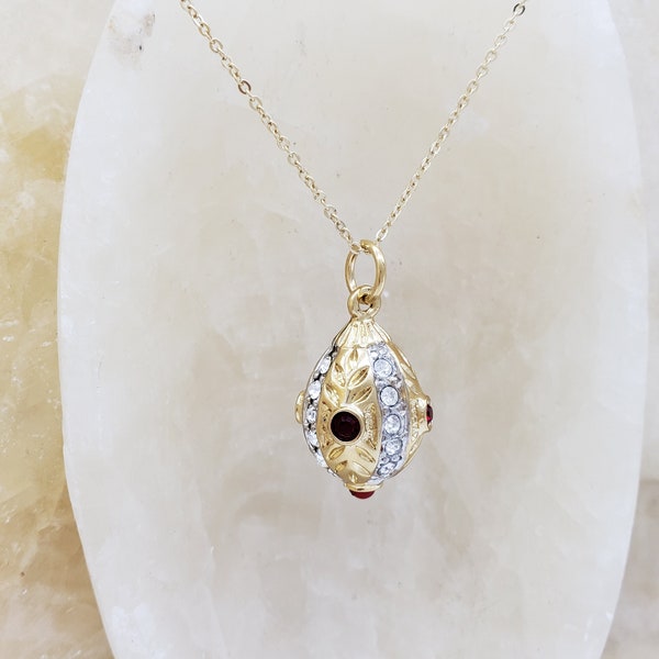 Fabergé Egg Pendant Necklace - Imitation Diamond  - Jewel Tone Imperial Eggs