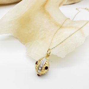 Fabergé Egg Pendant Necklace - Imitation Diamond - Jewel Tone Imperial Eggs