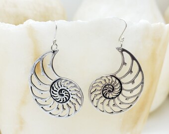 Nautilus Shell Earrings - Ammonite Spiral