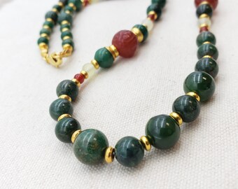 Jade and Carnelian Beaded Necklace - Handmade Longevity Jewelry