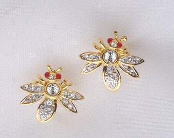 Jeweled Bee Earrings and Lapel Pin