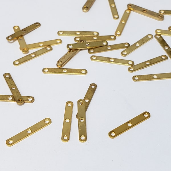 Three Hole Gold Plated Spacer Jewelry Connector - 2mm x 12mm - 50pcs