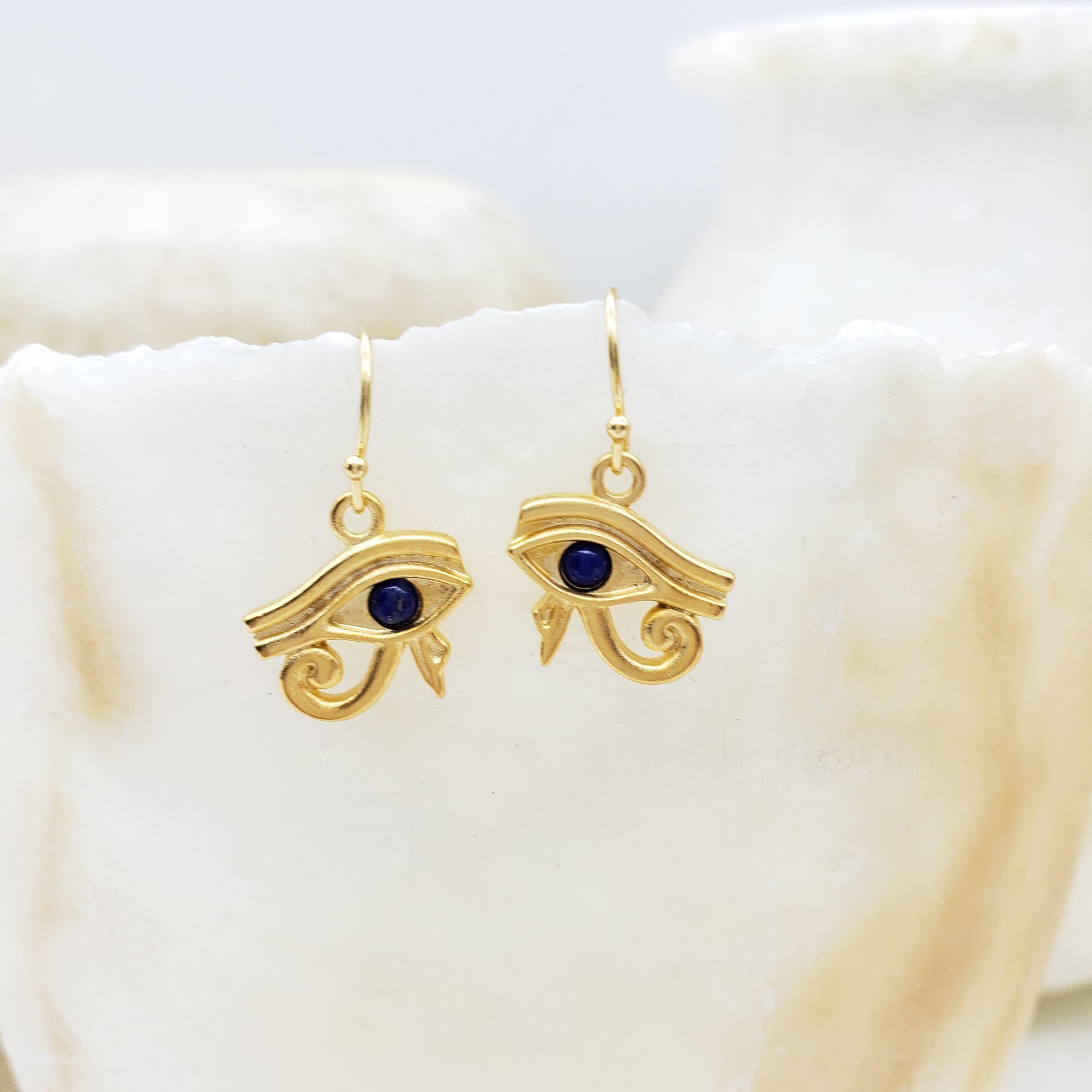 Egyptian Eye of Horus Earrings With Lapis Lazuli 18K Gold Plated Etsy