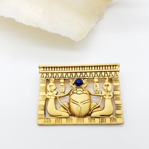 Egyptian Scarab Pectoral Brooch With Lapis Lazuli - Antique Gold Plated Pewter Jewelry - View #7