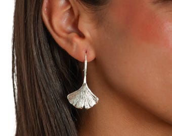 Ginkgo Leaf Earrings - Silver Plated