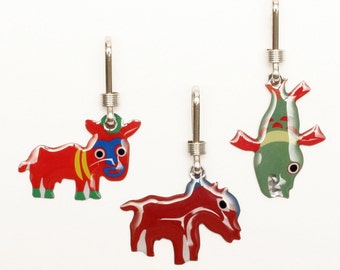 African Flag Animal Zipper Pulls - Set of 3