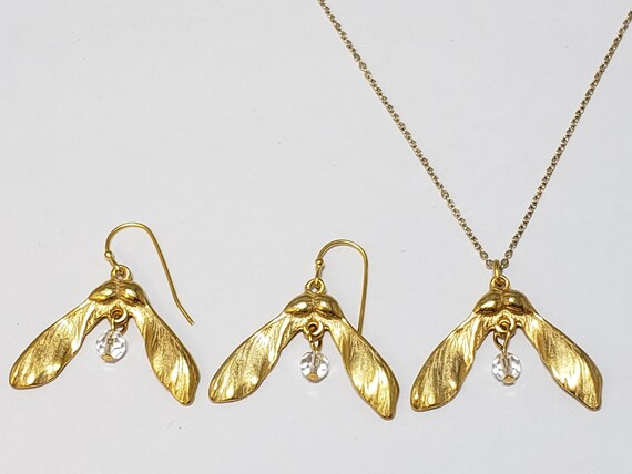 Maple Seed Jewelry Set Gold and Cubic 