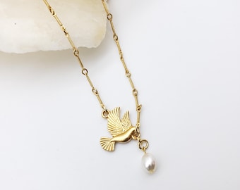 Dove of Peace Pendant Necklace with Pearl