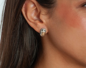Egyptian Scarab Stud Earrings - Silver Finish