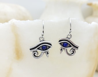 Egyptian Eye Earrings with Lapis Lazuli - Antique Silver Plated - Horus Ra