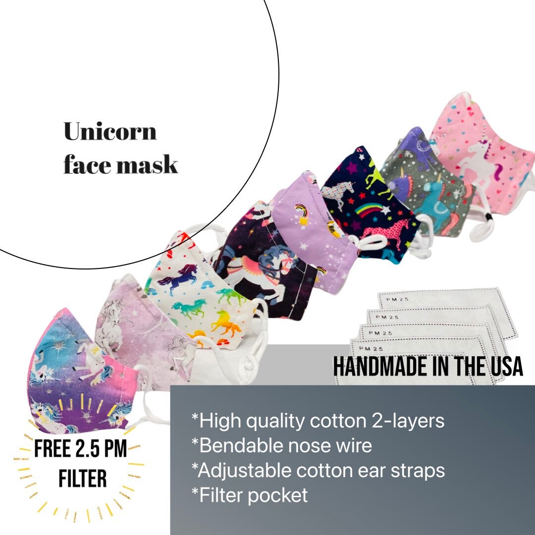 Unicorn masks ~ Summer lightweight breathable/2 ply 100% cotton/Filte…