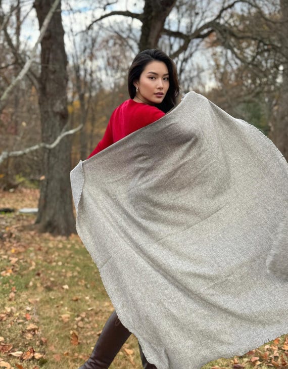 100% Yak Wool Shawl Wrap – Natural Mongolian Wool Scarf, Organic Earth Tone Travel Wrap, Luxury Gift