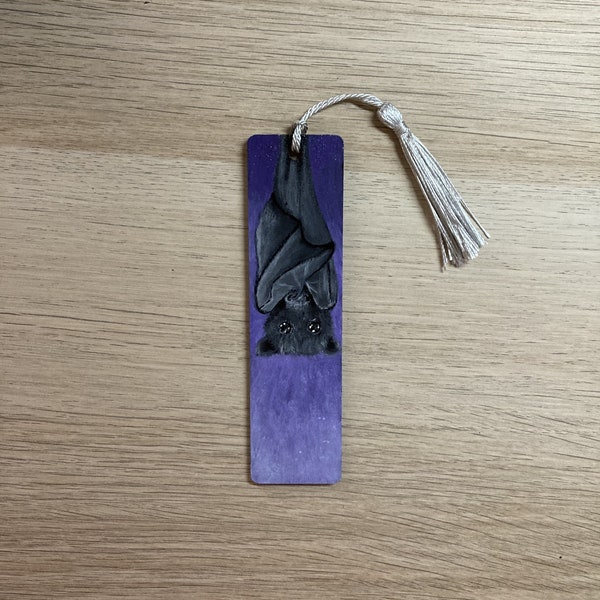 Original hand-painted wooden bookmark ("bat" 2023 halloween series)