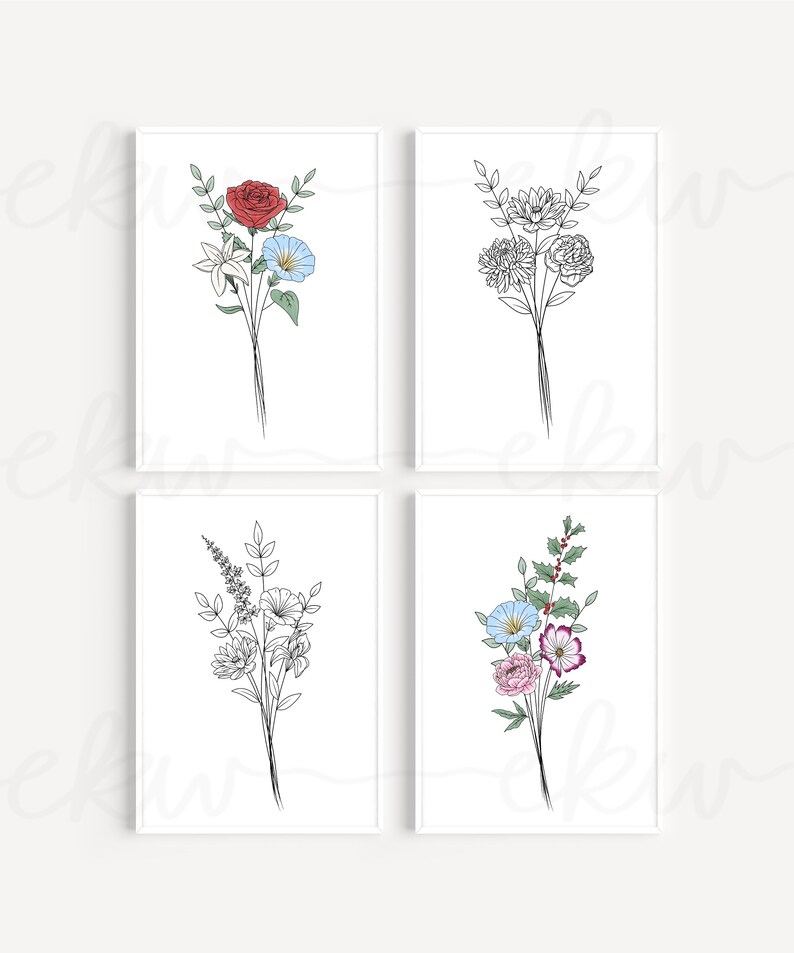 24 Birth Month Flower Bouquet Customizable Digital File Etsy Canada