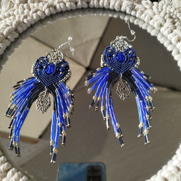 Boucles d'oreilles attrape rêve bleues