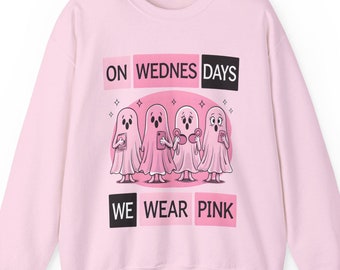 On Wednesday We Wear Pink Halloween Sweatshirt, Cute Pink Ghost T Shirt, girly sweatshirt, Girls Halloween Tee, Boo Book Halloween Sweater