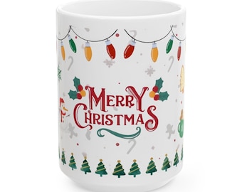 Christmas Tree Ceramic Mug, Merry Christmas Mug, Light Up Holiday Coffee Cup, Festive Xmas Tea Mug, Seasonal Hot Cocoa Mug, Gift for