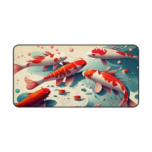 Koi Fish Mouse Pad, Japanese Mouse Pad, Extra Large Desk Pad, Gaming Mouse Pad, Extended Desk Mat, Koi Art Desk Pad, Japanese Desk Mat