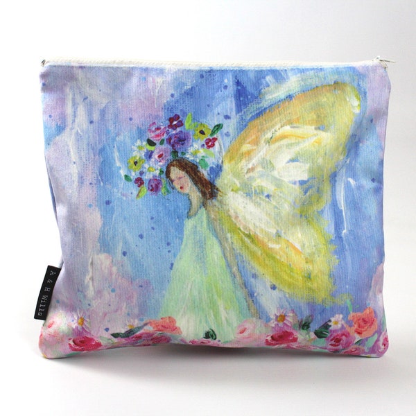 Velvet pouch - Velvet make-up bag - Velvet clutch bag - Angel design pouch - Angel design bag