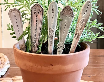 Set of 5 Hand Stamped Herb Gardens Makers. Holiday gifts, Christmas gift, Mother’s Day, Garden Decor, Stocking stuffer, spring, herb tags