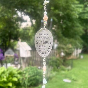 Be As Happy As A Seagull With A French Fry, suncatcher, coastal ornament, window charm, Car Charm, Nautical, Silver Spoon, Beach, Seashore