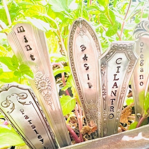 Set of 5 Hand Stamped Herb Gardens Makers. Holiday gifts, Christmas, Mother’s Day, Garden Decor, Garden Lover,  herb tags, gardener gift