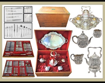 The "Mining King's" Extraordinary Gorham Silver Tea and Flatware Sets Boxed in Oak/Brass Chest