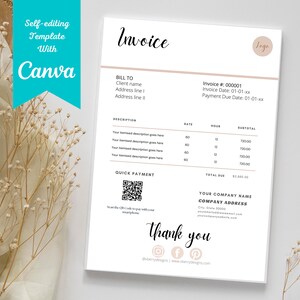 Minimalist Invoice Template QR Invoice| Small Business | Modern Client Invoice |Customizable Template | Services Invoice