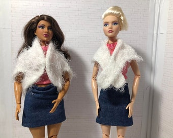 Estola blanca afelpada a escala 1/6 para muñecas de moda de 11 1/2"