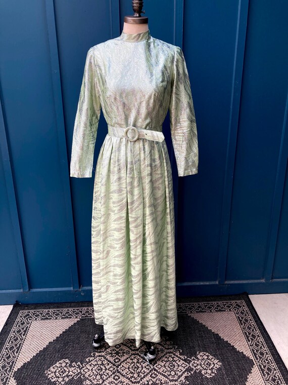 1970's Green and Silver Lame Dress