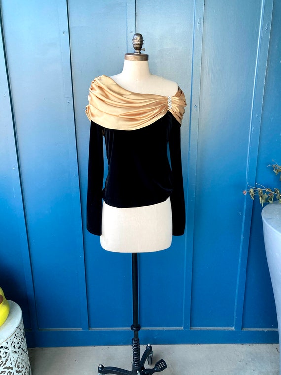 Glamorous holiday top, Joanna Chen, velvet, satin,